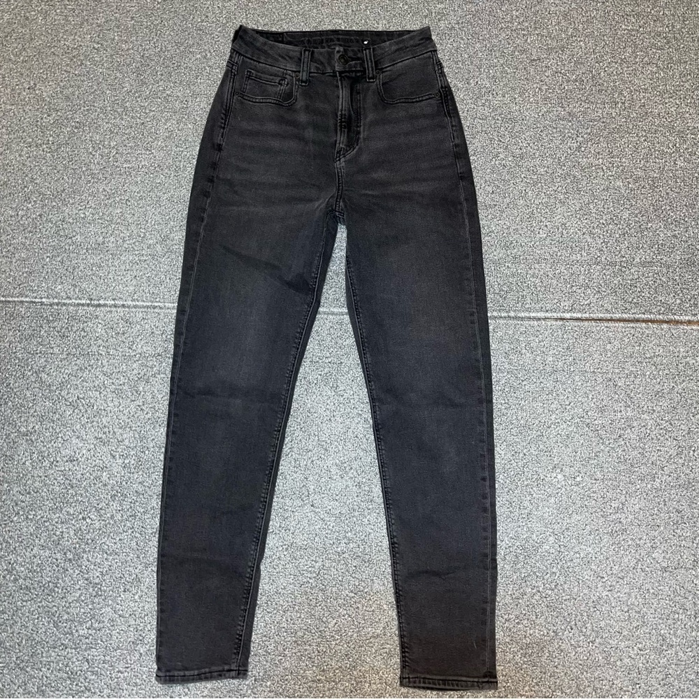 American Eagle Curvy Mom Jeans Womens Size 00 Black Ankle Stretch